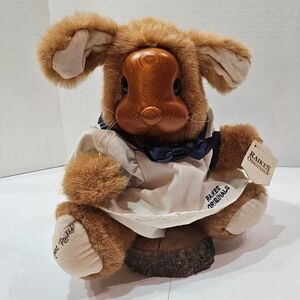Vtg 1990 Raikes Rabbit Wood Face Stuffed Plush Woodland Easter 10" Signed READ